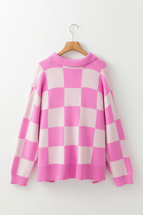 'Galena' Pink Checkered Sweater - Celes Fashion